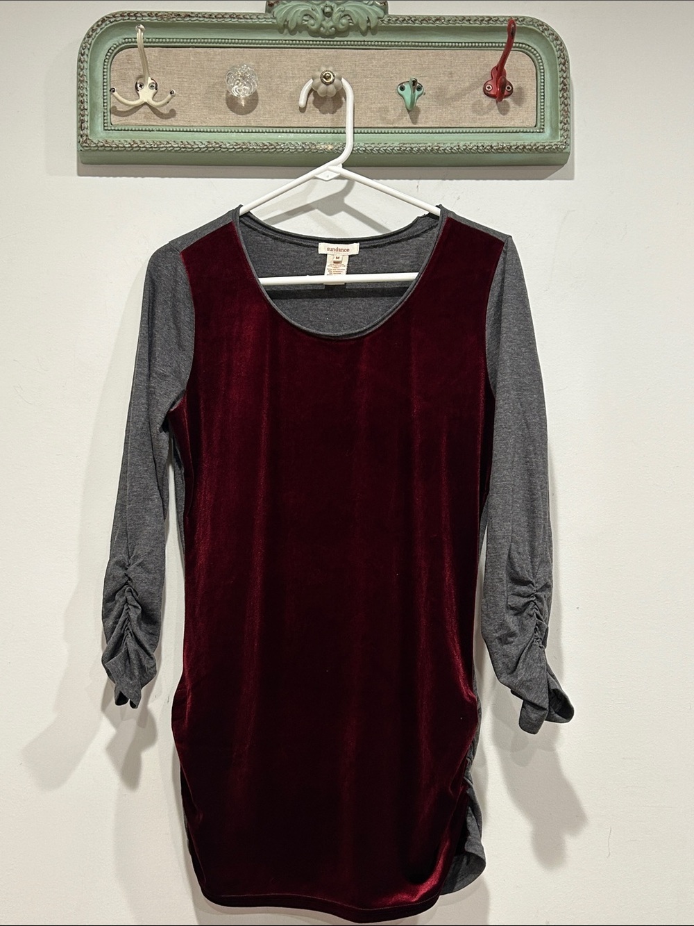 Sundance Velvet Front Long-Sleeve Tee - Burgundy & Gray shirt medium women’s top